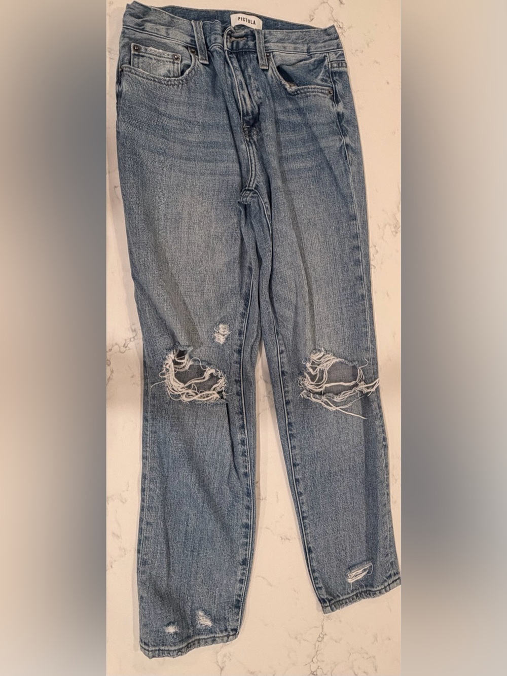 pistola Light Blue Distressed Straight Jeans